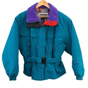 Vintage Edelweiss Ski Jacket Womens Large Teal Purple Belted 90 Retro Winter Y2K